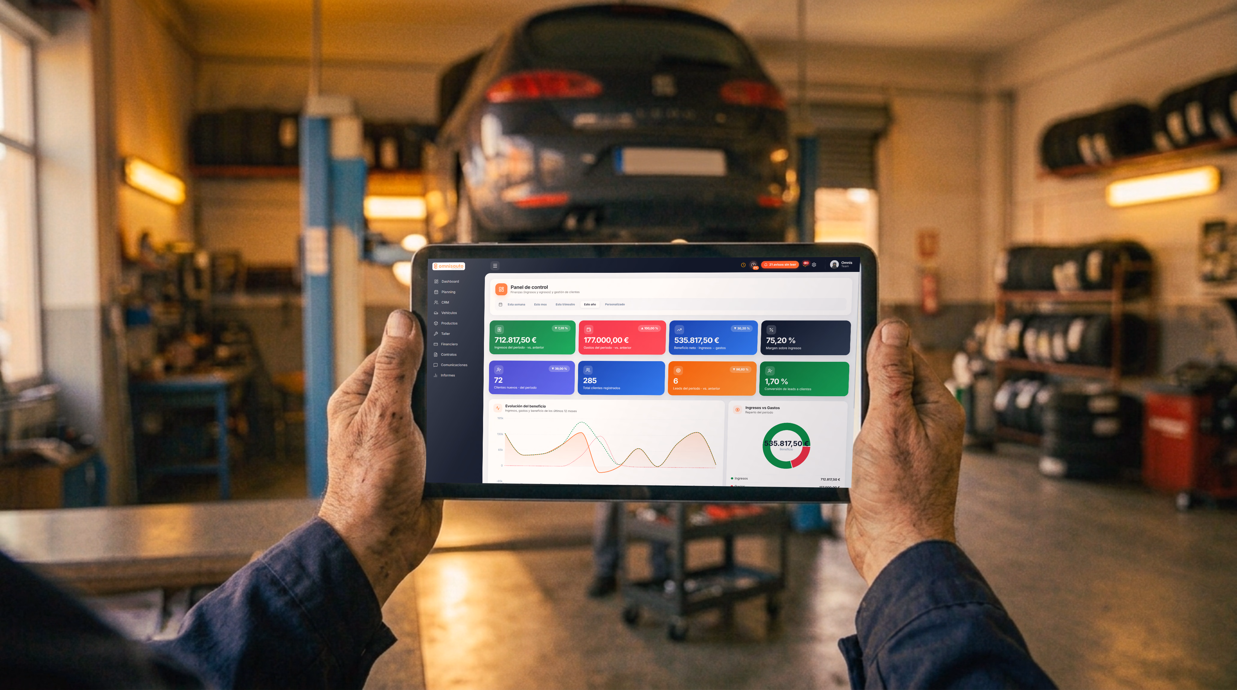 Pantalla de recepción del programa de taller de Omnisauto