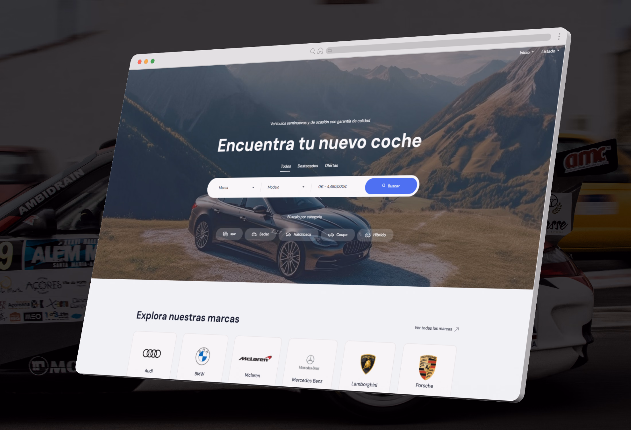 La web de un concesionario con el buscador de stock por marca, modelo y precio